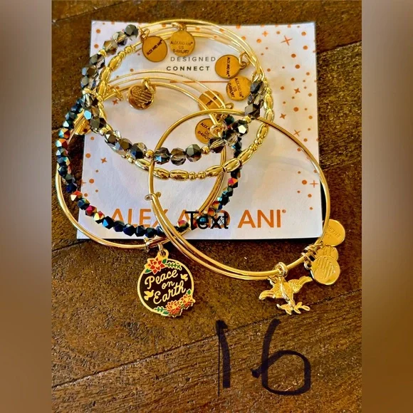 Alex and Ani Gold Tone Stackable Charm Bangle Set with Multicolor Beads - Picture 2 of 2